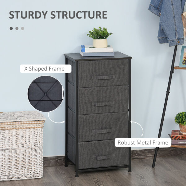 Linen Drawer Cabinet Organizer Storage Dresser Tower with 4 Removable Drawer Metal Frame Adjustable Feet for Living Room, Kitchen, Bathroom, Black