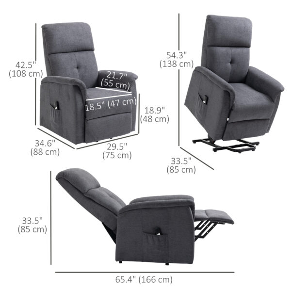 Power Lift Chair Electric Recliner Sofa for Elderly with Remote Control & Side Pocket for Living Room, Grey