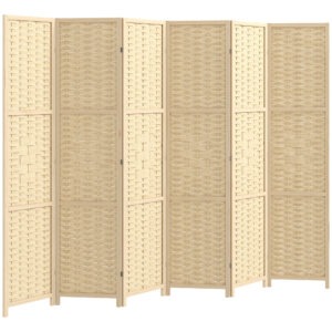 6-Panel Room Divider, 5.6 FT Freestanding Folding Privacy Screen, Partition Wall Divider, Natural Wood