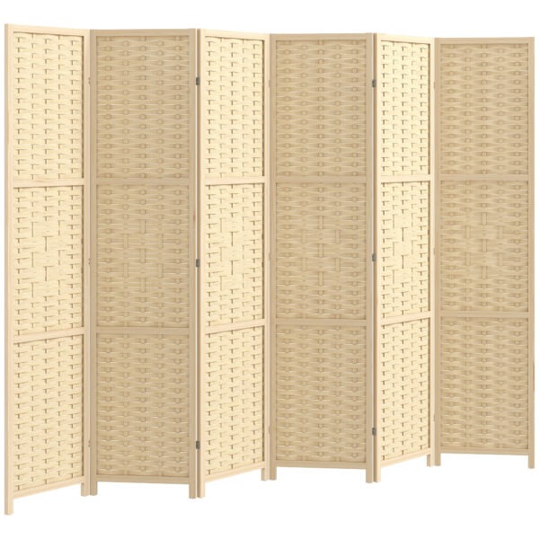 6-Panel Room Divider, 5.6 FT Freestanding Folding Privacy Screen, Partition Wall Divider, Natural Wood