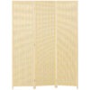 3‑panel woven bamboo room divider in natural wood finish used as an indoor privacy screen.