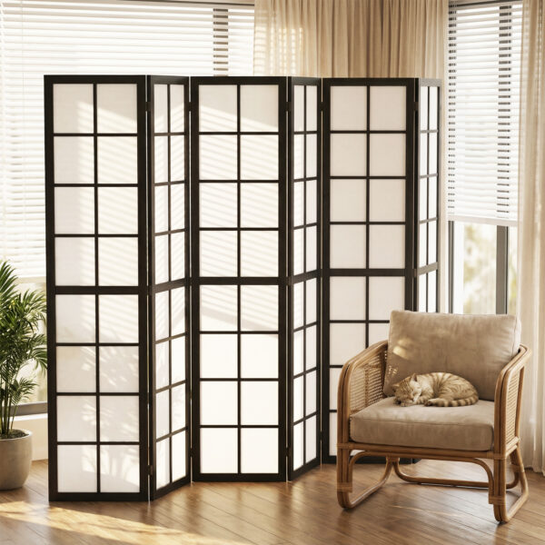 6 Panel Room Divider, 5.6 ft Folding Wall Divider Room Partition for Home Office, Bedroom, Living Room, Black