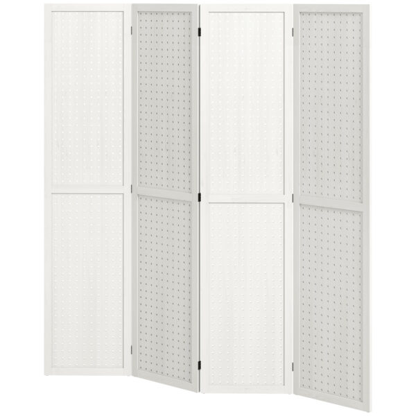 5.6 Ft. Tall 4-Panel Room Divider, Pegboard Panel Folding Privacy Screen, Partition Wall Divider for Bedroom, White