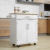Kitchen Trolley Mobile Kitchen Island on Wheels Serving Cart Wooden Storage w/ Drawer and Towel Bar White