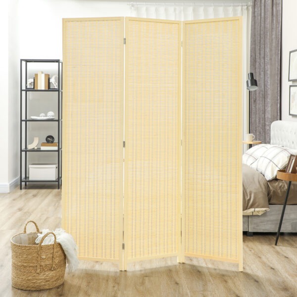 Woven Bamboo Room Divider, 3 Panel Folding Indoor Privacy Screens for Home Office, Natural Wood