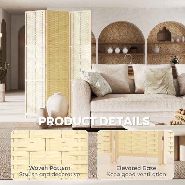 3-Panel Room Divider, 5.6 FT Freestanding Folding Privacy Screen, Partition Wall Divider, Natural Wood