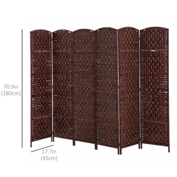 6ft Folding Room Divider, 6 Panel Wall Partition with Wooden Frame for Bedroom, Home Office, Brown