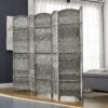6 Ft Tall Folding Room Divider, 6 Panel Portable Privacy Screen, Hand-Woven Partition Wall Divider, Mixed Grey