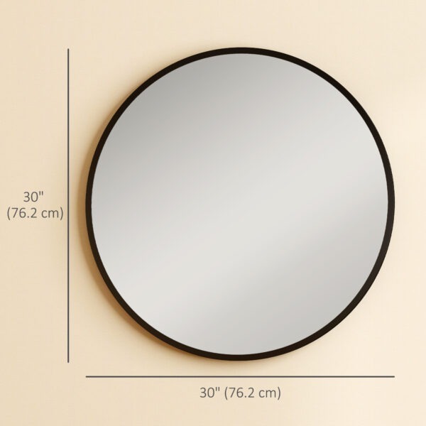 30" Round Mirror, Bathroom Wall Mirror with Metal Frame, Decorative Vanity Mirror for Living Room, Bedroom, Black
