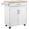 Kitchen Trolley Mobile Kitchen Island on Wheels Serving Cart Wooden Storage w/ Drawer and Towel Bar White