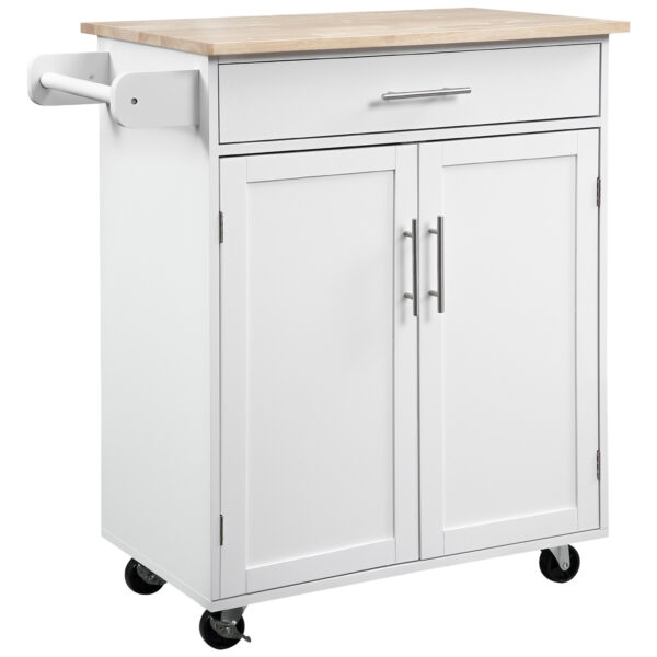 Kitchen Trolley Mobile Kitchen Island on Wheels Serving Cart Wooden Storage w/ Drawer and Towel Bar White