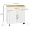Kitchen Island with Storage, Rolling Cart Trolley with Rubberwood Top, Adjustable Shelf, Drawer, Spice Rack, White