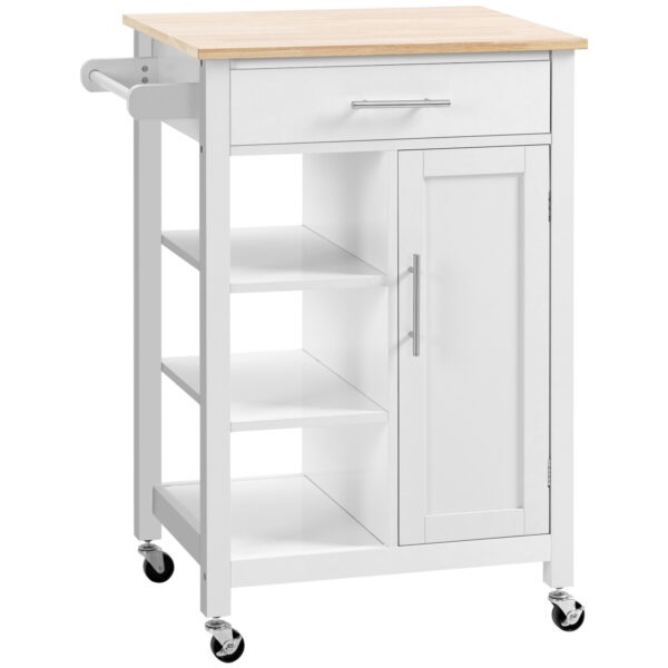 mI468618e56a7b904.jpg Kitchen Island, Compact Kitchen Cart on Wheels with Open Shelf & Storage Drawer for Dining Room, Kitchen, White