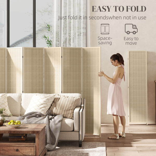 Woven Bamboo Room Divider, 6 Panel Folding Indoor Privacy Screens for Home Office, Natural Wood
