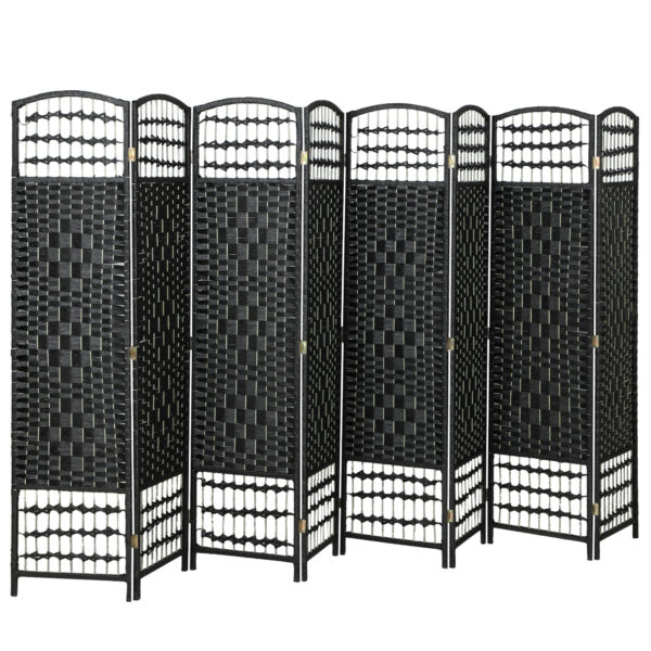 mfA02519bbcb67613.jpg “8‑panel black folding room divider with wave‑fiber design.”