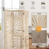 miSc0e19491e47ad9.jpg 3 Panel Room Divider, Detachable Folding Privacy Screens with Palm Leaf Design for Home Office, Natural Wood Finish