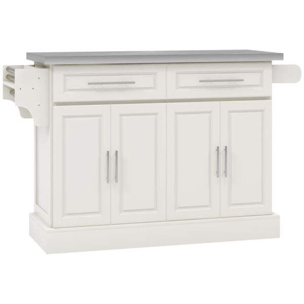 Rolling Kitchen Island with Storage and Stainless Steel Top, Kitchen Trolley with Drawers, Cabinets, Towel Rack, Cream