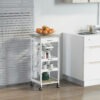 Rolling Kitchen Island Cart, Mobile Utility Storage Cart with Drawer, Wire Storage Basket, Removable Tray, White