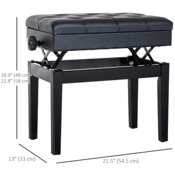 Adjustable Piano Bench with Storage and Soft PU Leather Padded, with Enough Music Storage Design, Black