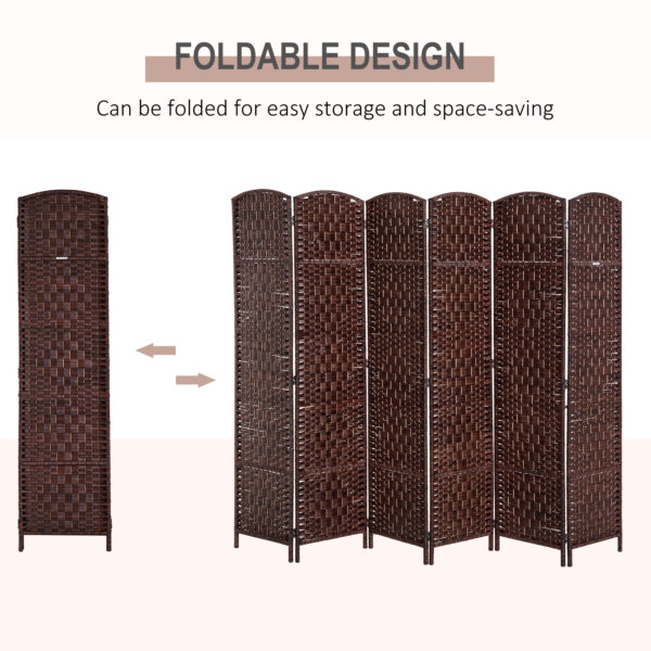 6ft Folding Room Divider, 6 Panel Wall Partition with Wooden Frame for Bedroom, Home Office, Brown
