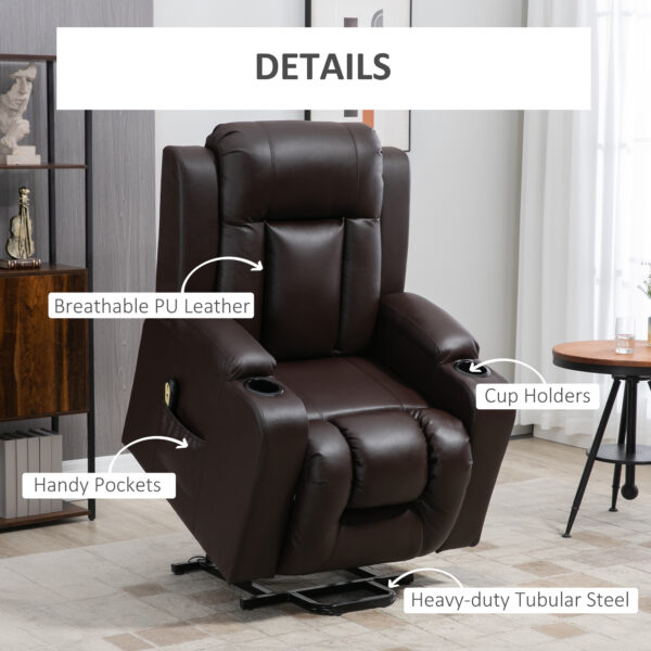Electric Power Lift Chair, PU Leather Recliner Sofa with Footrest, Remote Control and Cup Holders, Brown
