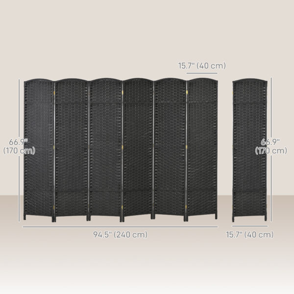 5.6 Ft Tall Folding Room Divider, 6-panel Portable Privacy Screen, Hand-Woven Partition Wall Divider, Black