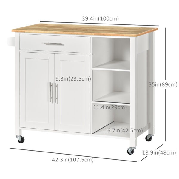 Wooden Rolling Kitchen Island on 360° Swivel Wheels Dining Cart with Drawer, Towel Rack for Kitchen, White