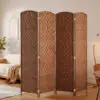 o8Gca919c4c9411d3.jpg 6ft Folding Room Divider, 4 Panel Wall Partition with Wooden Frame for Bedroom, Home Office, Natural