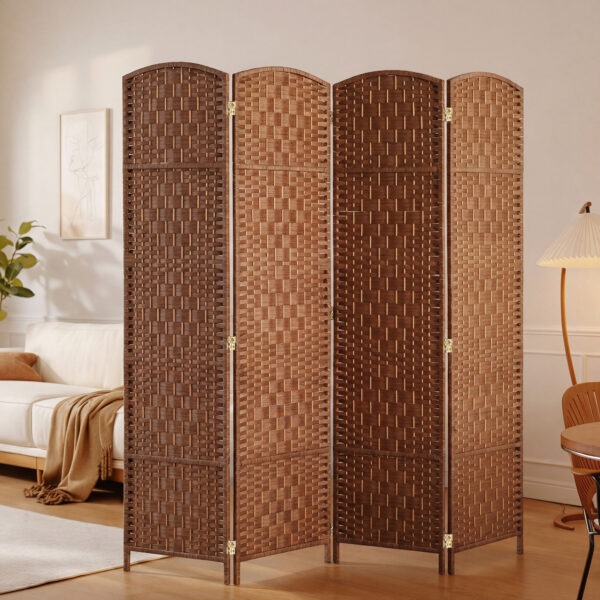 6ft Folding Room Divider, 4 Panel Wall Partition with Wooden Frame for Bedroom, Home Office, Natural