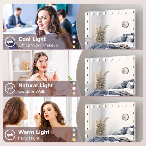 Hollywood Vanity Mirror with Lights, 31.5" x 24.4" Lighted Makeup Mirror with 3 Colour, 10X Magnifying, USB Port, White