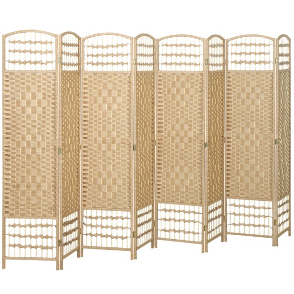 8 Panel Folding Room Divider, Portable Privacy Screen, Wave Fiber Room Partition for Home Office, Natural