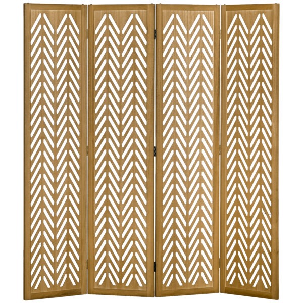4 Panel Room Divider, 5.6ft Tall Wood Folding Privacy Screens, Freestanding Partition Wall Dividers, Light Brown