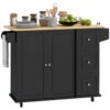 Kitchen Island on Wheels, Kitchen Cart with Drop Leaf, Drawers, Black