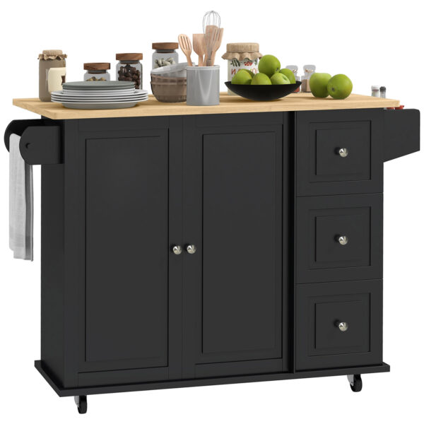 Kitchen Island on Wheels, Kitchen Cart with Drop Leaf, Drawers, Black