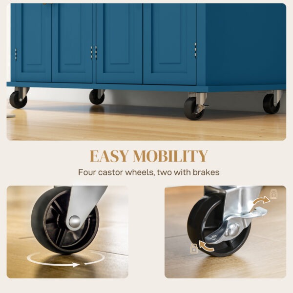 ojn8d11968153a60c.jpg Kitchen Island with Storage, Rolling Trolley Cart with Rubber Wood Top, Spice Rack, Towel Rack, Blue