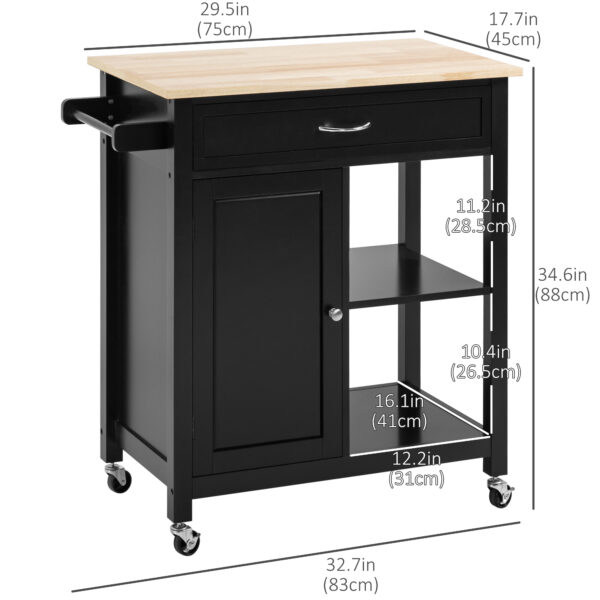 os50de18e564c420f.jpg Rolling Kitchen Cart with Wood Top and Drawer, Kitchen Island on Wheels for Dining Room, Black | Aosom Canada