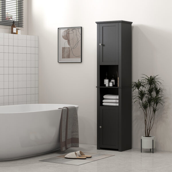 Tall Medicine Cabinet, Freestanding Bathroom Storage Cabinet with Shelves and 2 Cupboards, Bathroom Organizer, Black