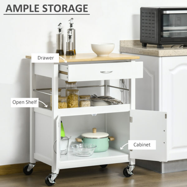 p4La091844f925247.jpg Kitchen Cart, Utility Trolley, Small Kitchen Island with Storage Drawer & Side Hooks for Dining Room, White