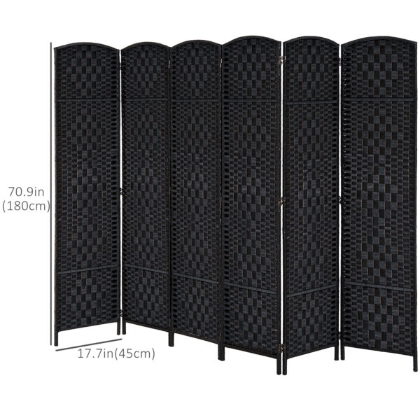6ft Folding Room Divider, 6 Panel Wall Partition with Wooden Frame for Bedroom, Home Office, Black
