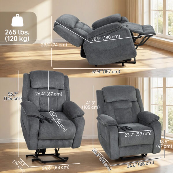 Power Recliner Chair with Massage, Electric Lift Chair for Elderly with Side Pockets, 2 Memory Positions, Remote, Grey
