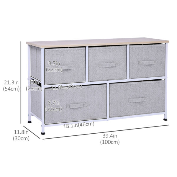 Linen Drawer Cabinet Organizer Storage Dresser Tower with 5 Removable Drawer Metal Frame Adjustable Feet for Living Room, Kitchen, Bathroom, Grey