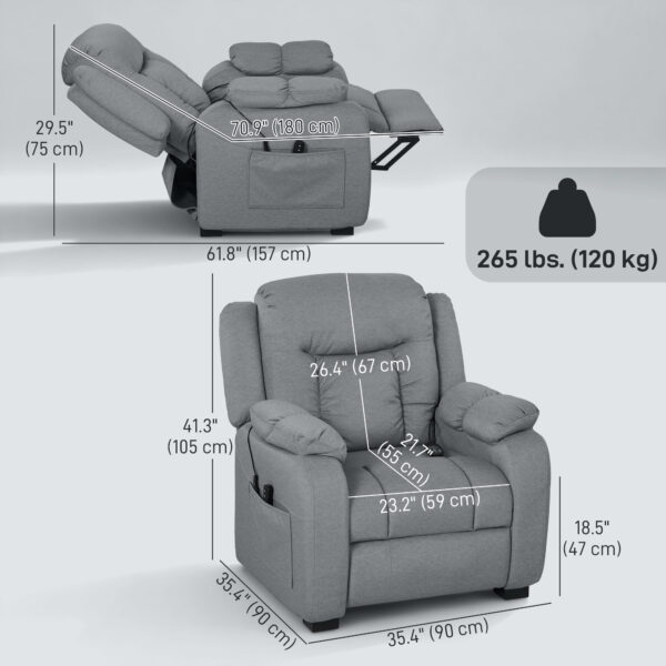 Massage Recliner Chair with Quiet Brushless Motor Pet-Friendly Fabric Power Recliner with 2 Memory Positions Grey