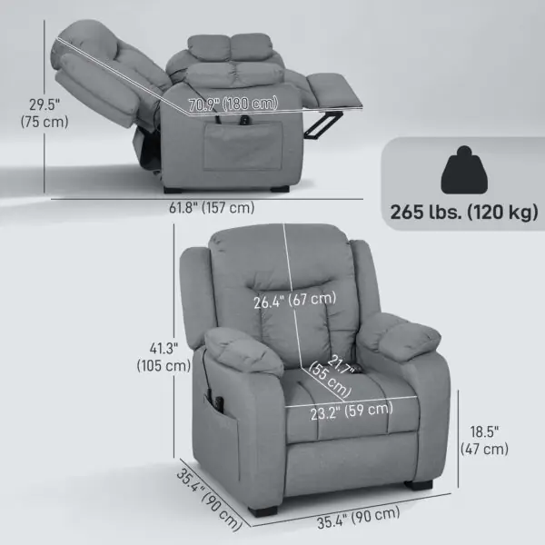 Massage Recliner Chair with Quiet Brushless Motor Pet-Friendly Fabric Power Recliner with 2 Memory Positions Grey