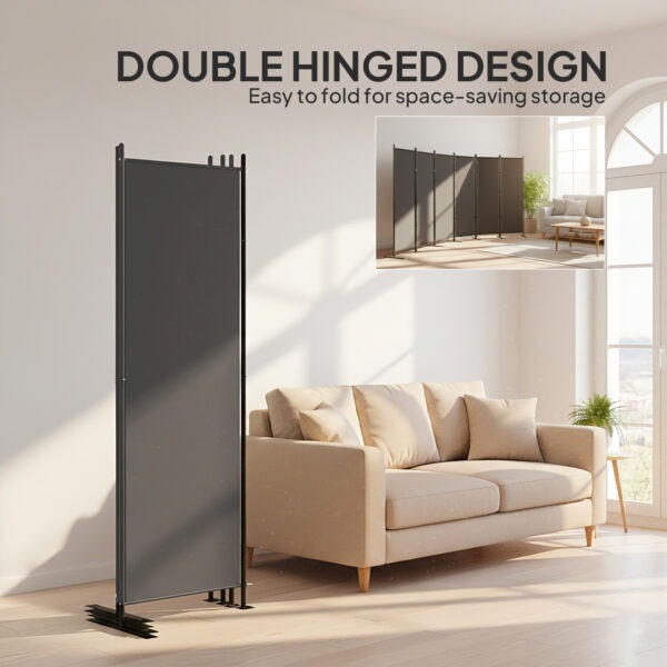 6 Panel Room Divider, 6 Ft Folding Privacy Screen, Portable Freestanding Partition Wall Divider, Charcoal Grey