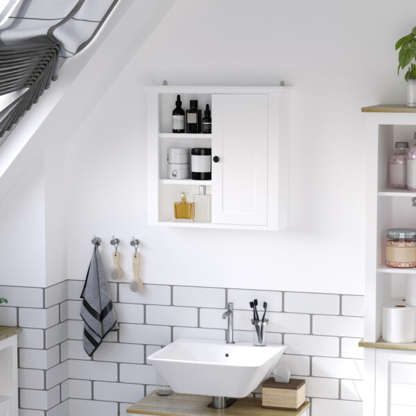 pruf59194951d2569.jpg Bathroom Wall Cabinet, Wall Mounted Medicine Cabinet with 3 Open Shelves and Storage Cupboard for Laundry Room, White
