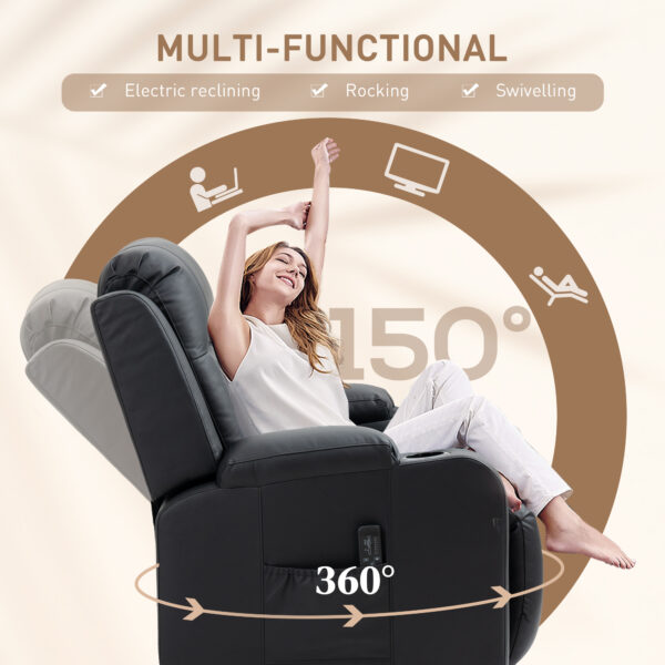 pw19911949579f07f.jpg Swivel Massage Recliner Chair Rocker, Overstuffed Manual Reclining Sofa, PU Leather Rocking Chair with Side Pockets, Cup Holders, for Living Room, Nursery, Black