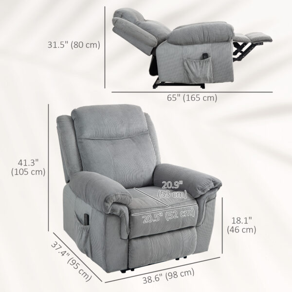 Manual Recliner Chair with Vibration Massage, Side Pockets, Corduroy Reclining Chair for Living Room, Grey