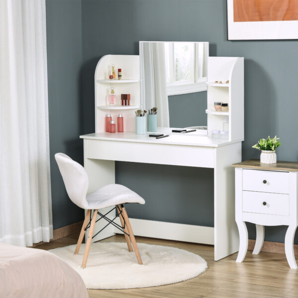q6E491194971de593.jpg Vanity Table, Makeup Vanity with Open Shelves and Drawer, Dressing Table for Bedroom, White