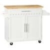 Kitchen Island with Storage, Rolling Cart Trolley with Rubberwood Top, Adjustable Shelf, Drawer, Spice Rack, White