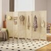 Wooden Room Divider with Pegboard Display, 6 Panel Folding Privacy Screen for Home Office, Natural Wood